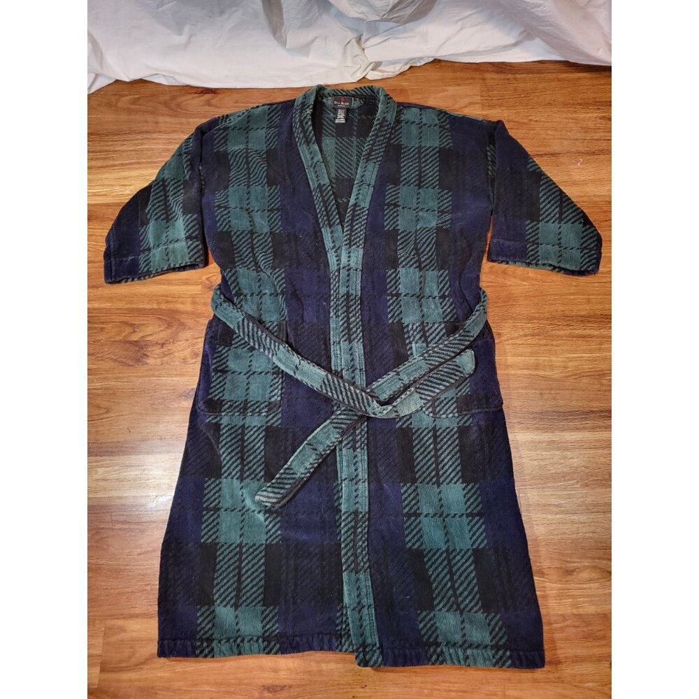 Bill Blass Men's Robe Multi One Size Plaid Belted Long Sleeve Comfort
